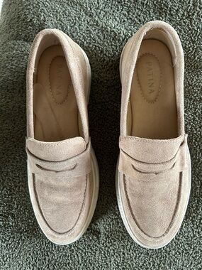 Portland Leather - Women's Suede Penny Loafers in Light Beige - Size 10